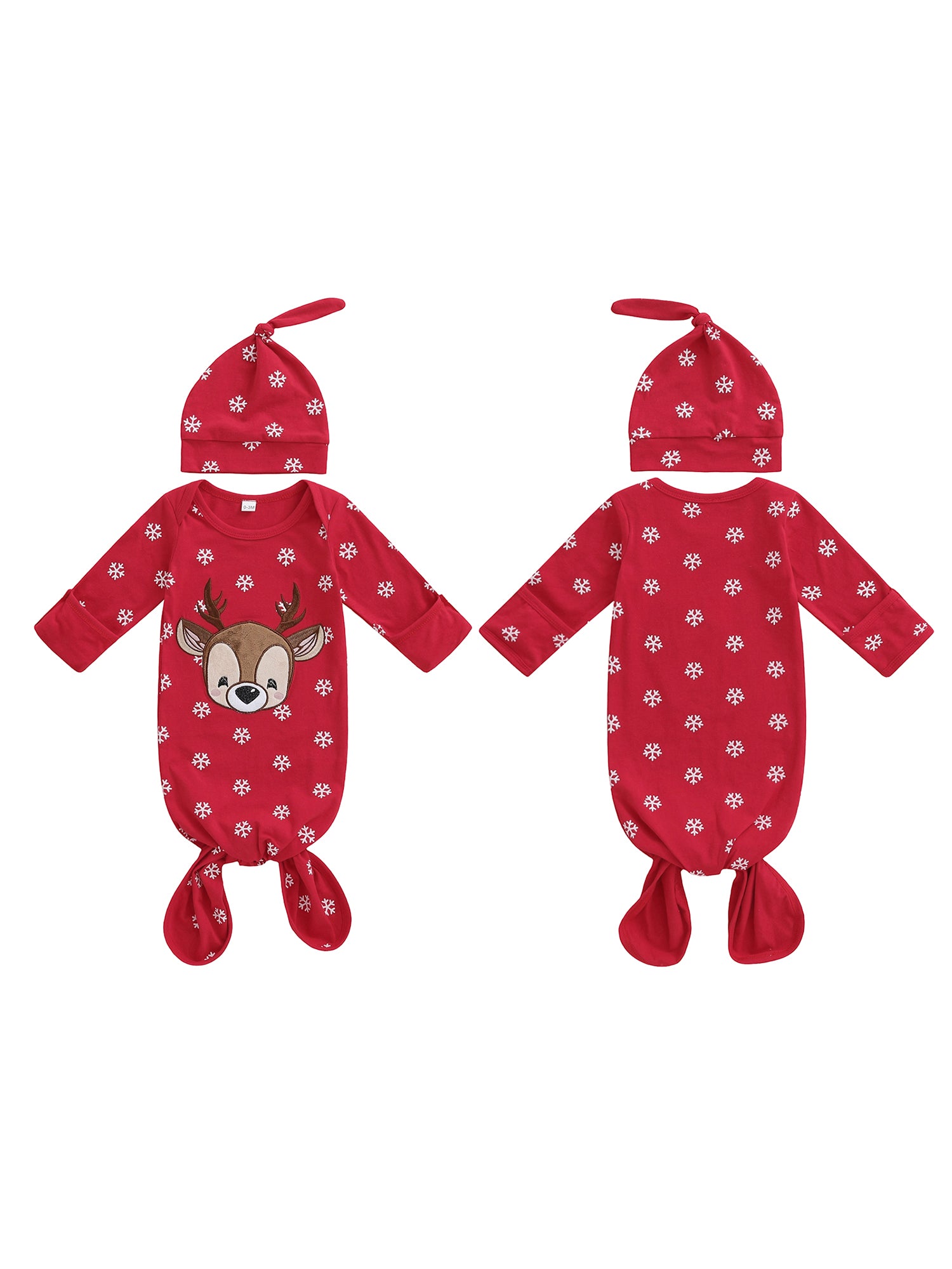 Infant Winter Pajama Set, Reindeer, Snowflake Print Sleepwear with Matching Christmas Hat