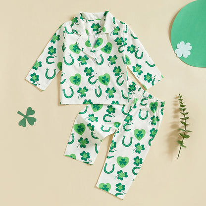Infant Irish Pajama Set, 2-Piece Long Sleeve Button-Up Top, Pants Sleepwear Outfit for Toddlers & Babies