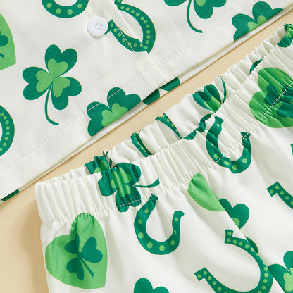 Infant Irish Pajama Set, 2-Piece Long Sleeve Button-Up Top, Pants Sleepwear Outfit for Toddlers & Babies
