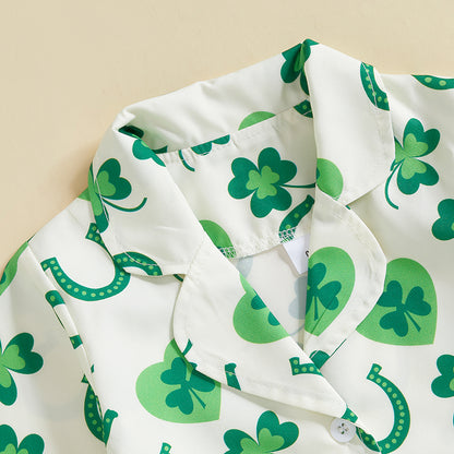 Infant Irish Pajama Set, 2-Piece Long Sleeve Button-Up Top, Pants Sleepwear Outfit for Toddlers & Babies