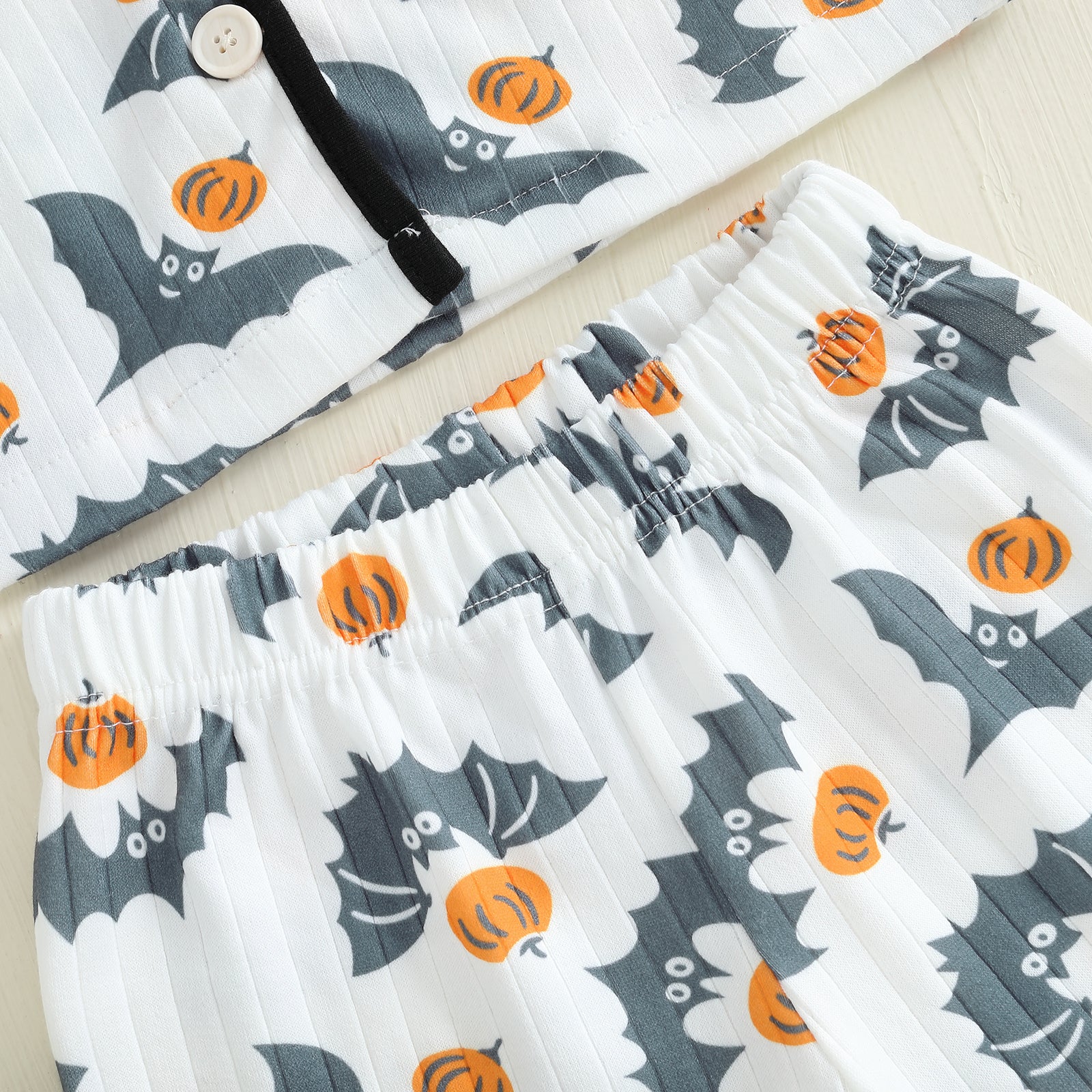 Toddler Baby Girl 2025 Halloween Pajama Set Bat Pumpkin Print Button Down Lapel Long Sleeve Top Pan 4