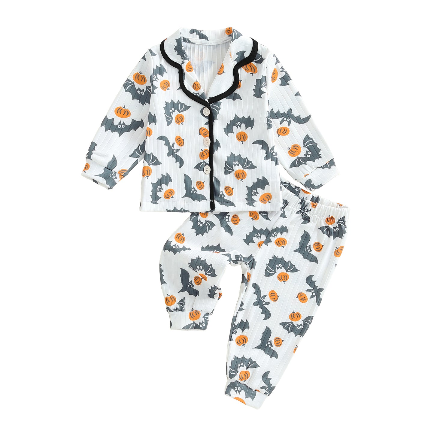 Toddler Baby Girl 2025 Halloween Pajama Set Bat Pumpkin Print Button Down Lapel Long Sleeve Top Pan 5