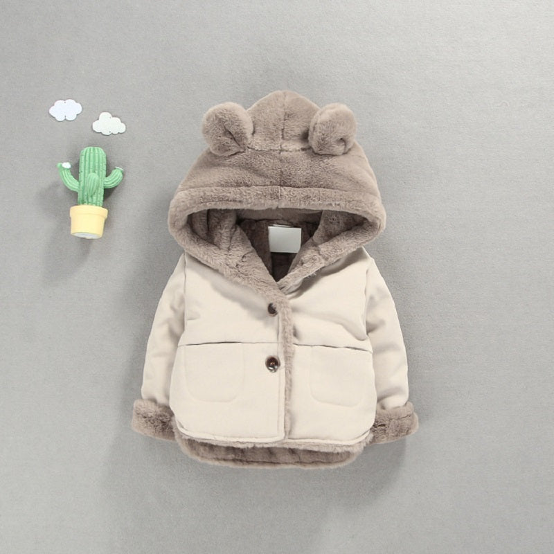 Cartoon Hooded Plus Velvet Infant Boys Coat, Autumn Winter Baby Fleece Jacket, Newborn Baby Girls Warm Outerwear Parka