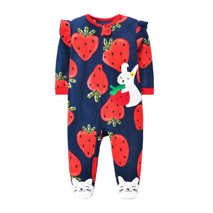 Spring Autumn Baby Girl Romper, Warm Fleece Animal Jumpsuit Pajamas Outfit with Zipper for Newborn Infants