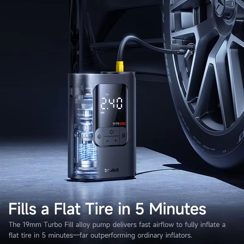 Baseus Portable Wireless Tire Inflator With LCD Display  Fast Smart Car  Bike Air Pump 2
