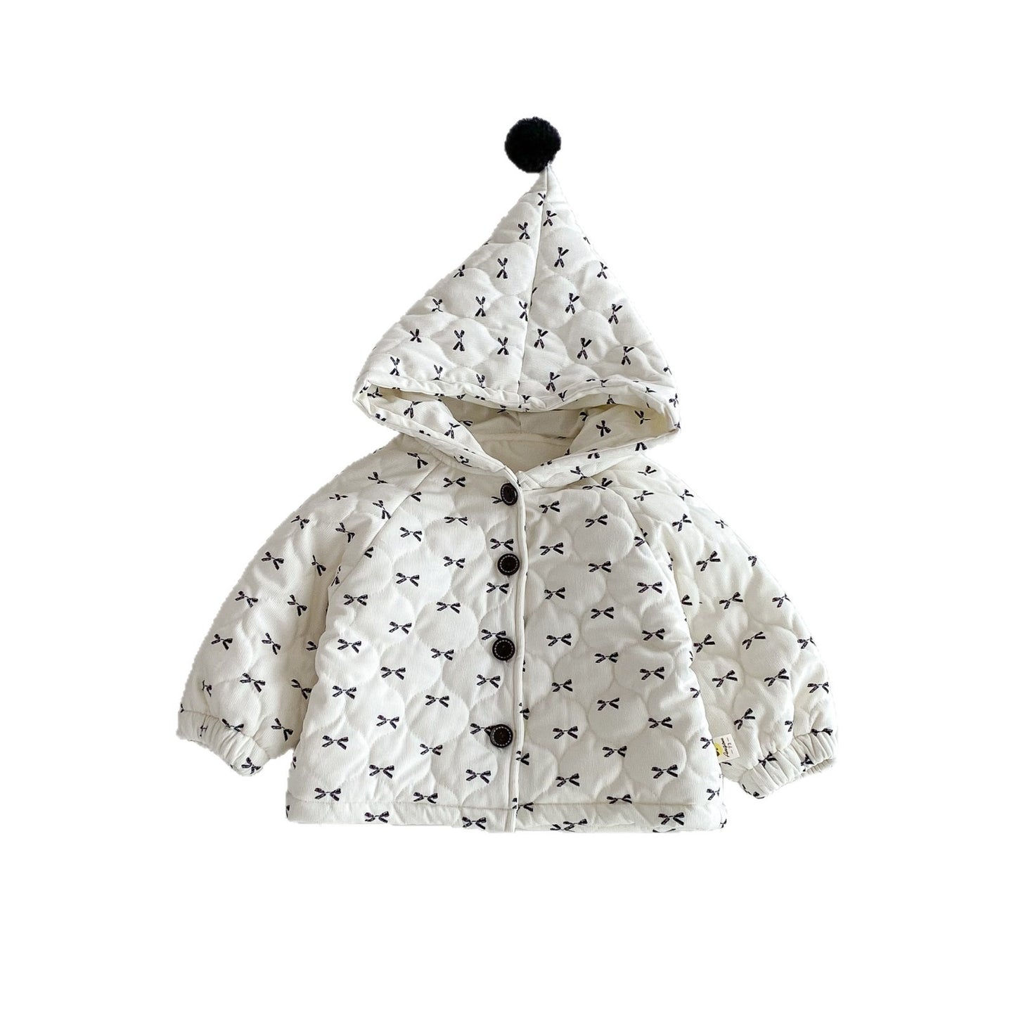 Autumn Winter New Korean Baby Bow Cotton Jacket, Baby Girl Hooded Coat, Western Cotton Coat for Kids