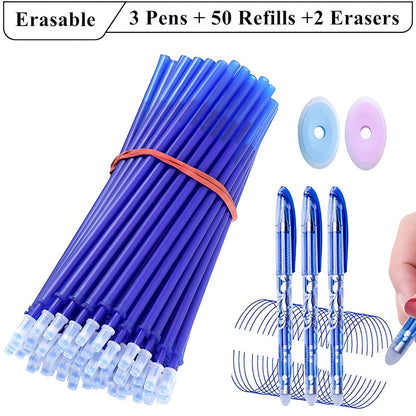 Premium Black & Blue Ink Gel Pen Set Ball Tip Magic Pen with Eraser, Erasable Pens with Refills, Extra Eraser