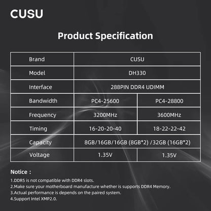 CUSU DDR4 Desktop Memory 8GB16GB 3200MHz3600MHz With XMP 20 Heatsink 5
