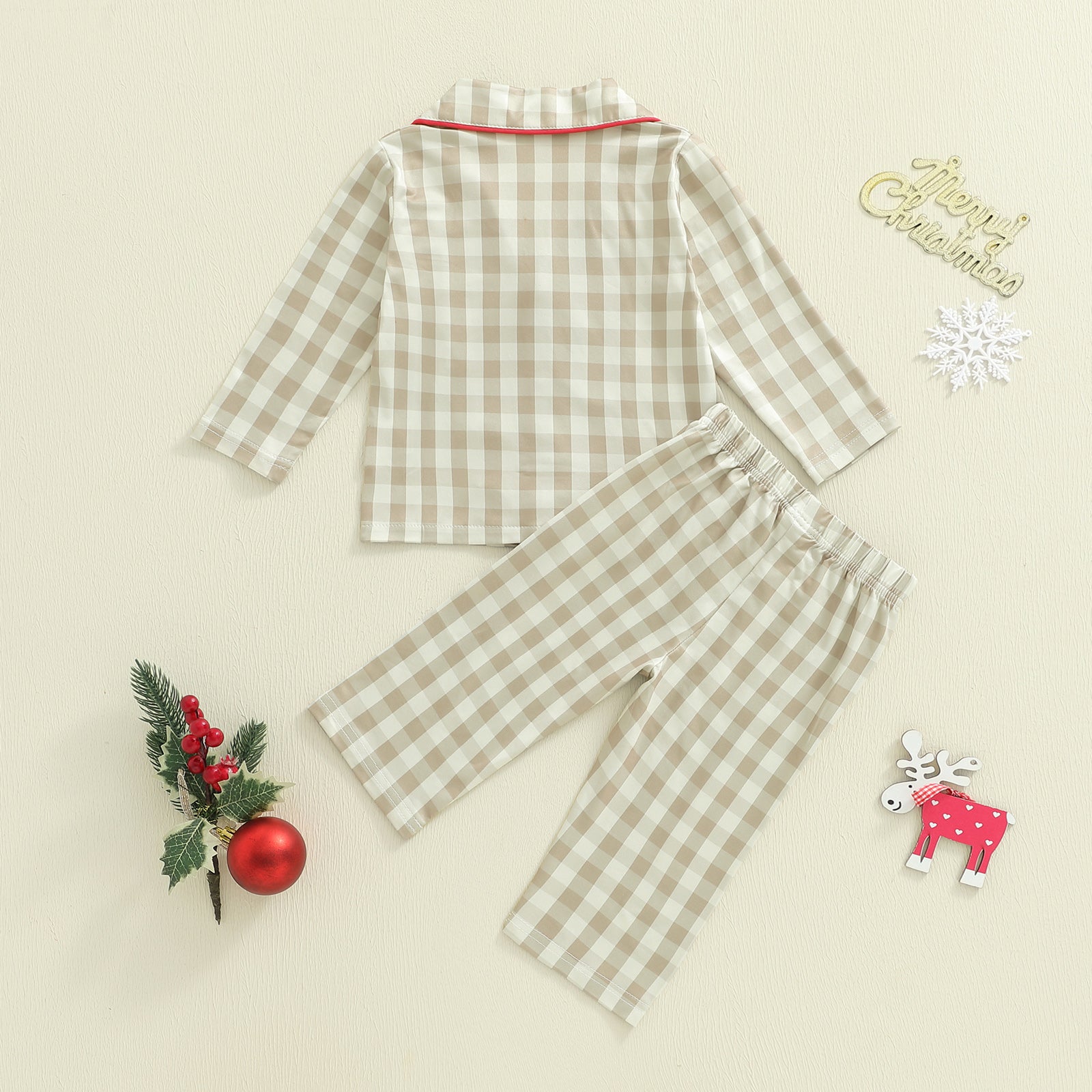 Christmas Infant Baby Plaid Pajamas Sets 2 Piece Toddler Gingerbread Embroidery Lapel Long Sleeve T 2