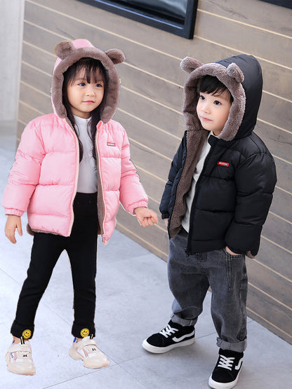 Reversible Baby Winter Coat Cartoon Hooded Plus Velvet, Baby Boys Fleece Jacket, Newborn Outerwear Toddler Girl Parkas