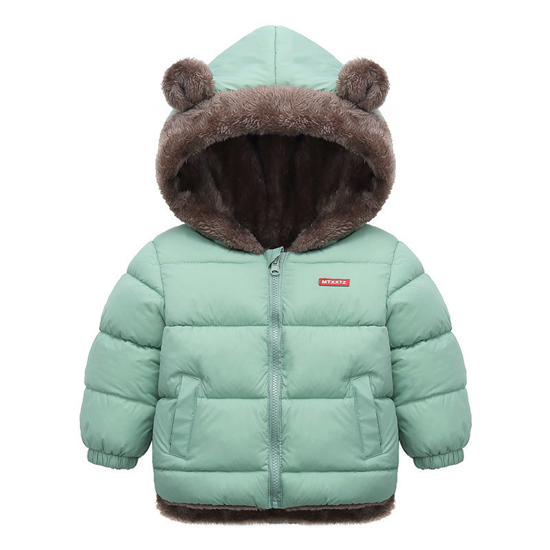Reversible Baby Winter Coat Cartoon Hooded Plus Velvet, Baby Boys Fleece Jacket, Newborn Outerwear Toddler Girl Parkas