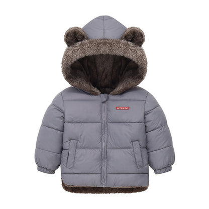 Reversible Baby Winter Coat Cartoon Hooded Plus Velvet, Baby Boys Fleece Jacket, Newborn Outerwear Toddler Girl Parkas