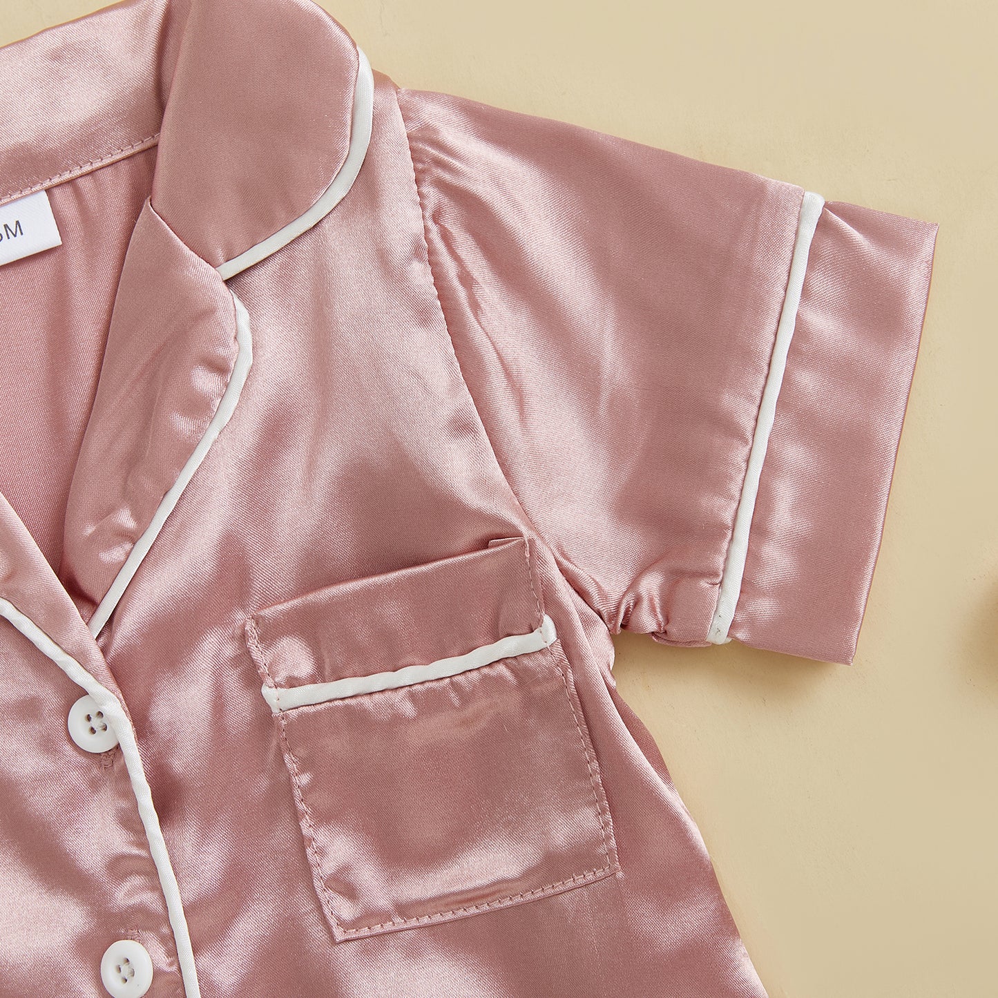 Soft Satin Baby Pajamas Romper, Patchwork Turn-Down Collar Short Sleeve Jumpsuit for Newborn Sleepwear