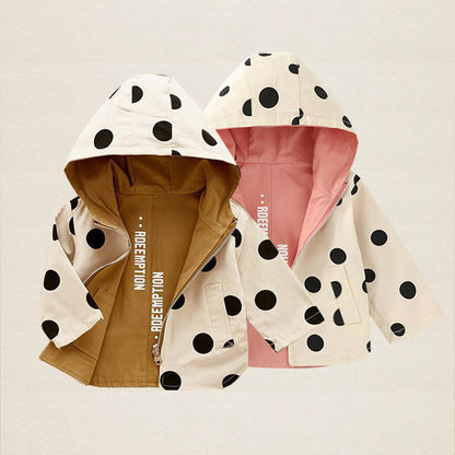 Kids Hooded Clothing Spring Autumn Boys Polka Dot Trench Coat, Children Jackets Girls Double Sided Outerwear Toddler
