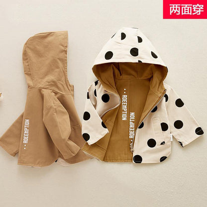 Kids Hooded Clothing Spring Autumn Boys Polka Dot Trench Coat, Children Jackets Girls Double Sided Outerwear Toddler