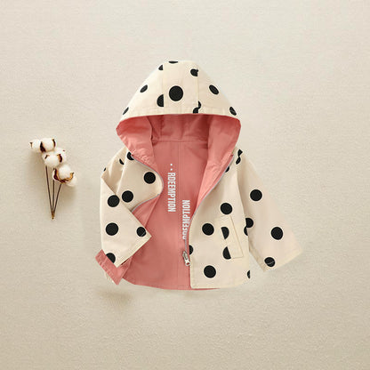 Kids Hooded Clothing Spring Autumn Boys Polka Dot Trench Coat, Children Jackets Girls Double Sided Outerwear Toddler