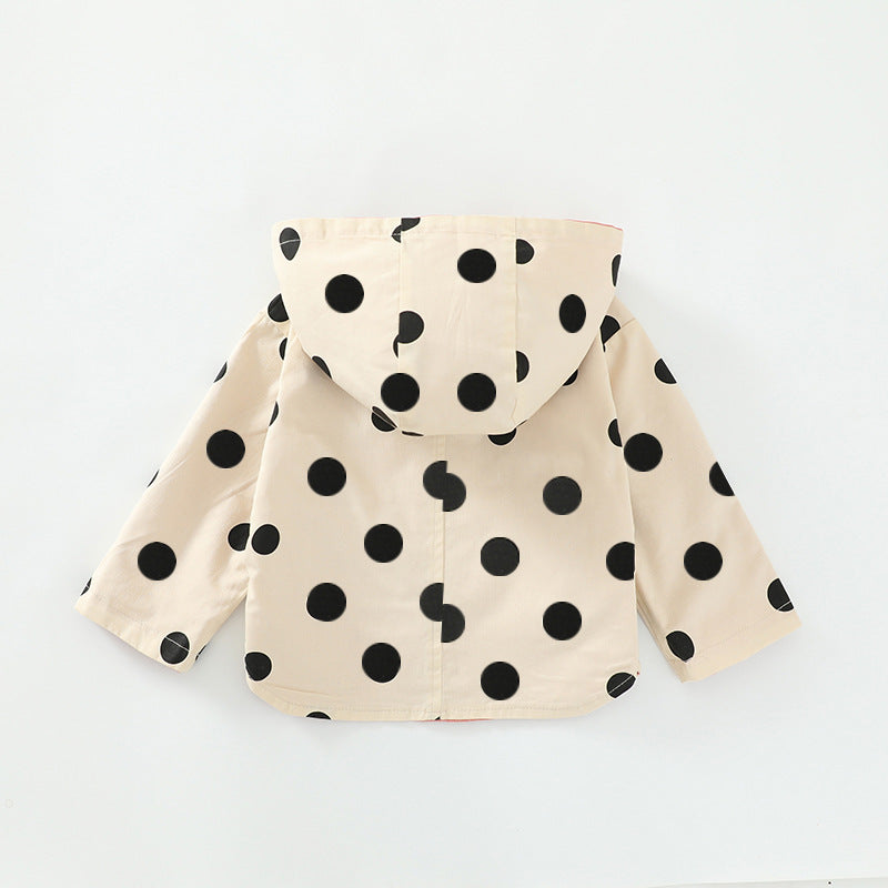 Kids Hooded Clothing Spring Autumn Boys Polka Dot Trench Coat, Children Jackets Girls Double Sided Outerwear Toddler