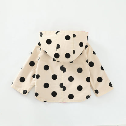 Kids Hooded Clothing Spring Autumn Boys Polka Dot Trench Coat, Children Jackets Girls Double Sided Outerwear Toddler