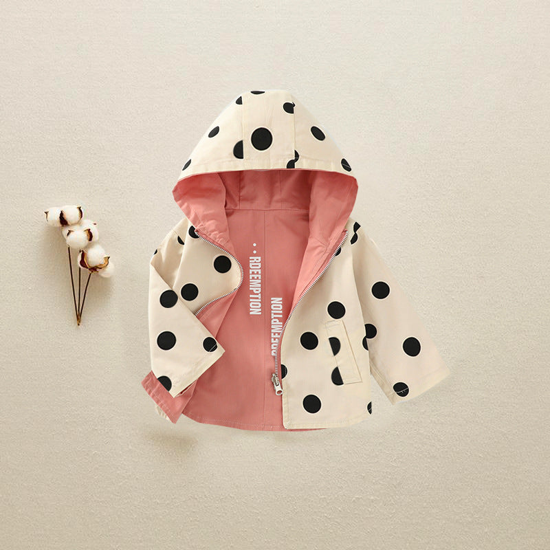 Kids Hooded Clothing Spring Autumn Boys Polka Dot Trench Coat, Children Jackets Girls Double Sided Outerwear Toddler