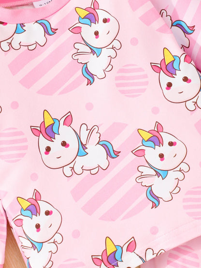 Pink Rainbow Unicorn Pajama Set for Baby Girls, 2PC Long Pants Pajamas with Full Print, Soft Skin-Friendly Fabric