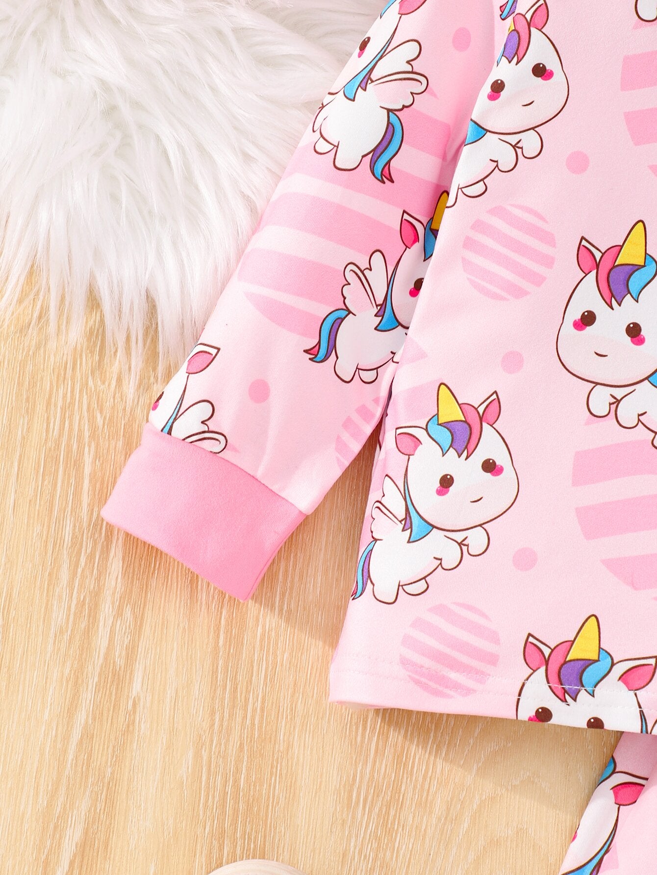 Pink Rainbow Unicorn Pajama Set for Baby Girls, 2PC Long Pants Pajamas with Full Print, Soft Skin-Friendly Fabric