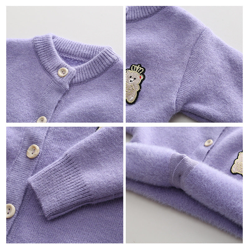 Baby Girl Autumn Knitted Coat, Infant Cotton Sweater Cardigan, Soft Kid Open Stitch Round Collar Coat 1-5 Years