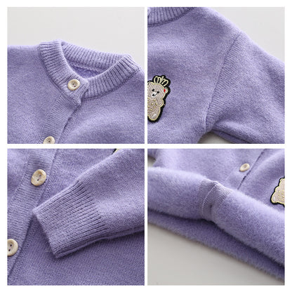 Baby Girl Autumn Knitted Coat, Infant Cotton Sweater Cardigan, Soft Kid Open Stitch Round Collar Coat 1-5 Years