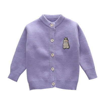 Baby Girl Autumn Knitted Coat, Infant Cotton Sweater Cardigan, Soft Kid Open Stitch Round Collar Coat 1-5 Years