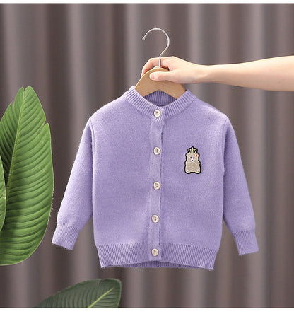 Baby Girl Autumn Knitted Coat, Infant Cotton Sweater Cardigan, Soft Kid Open Stitch Round Collar Coat 1-5 Years