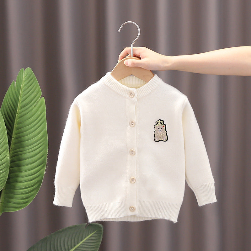 Baby Girl Autumn Knitted Coat, Infant Cotton Sweater Cardigan, Soft Kid Open Stitch Round Collar Coat 1-5 Years