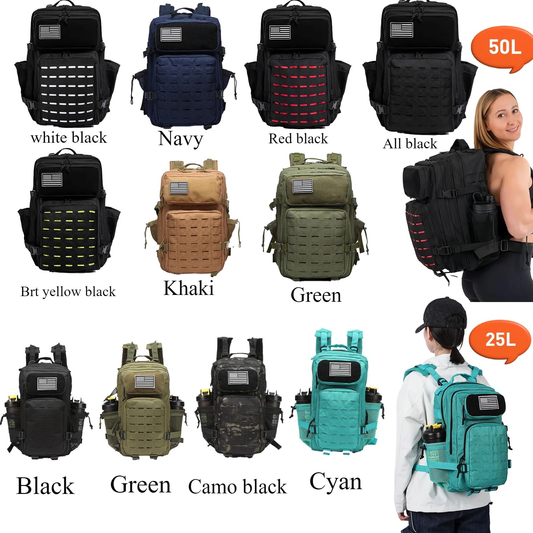 25L  50L Tactical Backpack With MOLLE System And Dual Bottle Holders 2