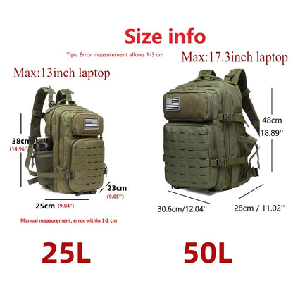 25L  50L Tactical Backpack With MOLLE System And Dual Bottle Holders 3