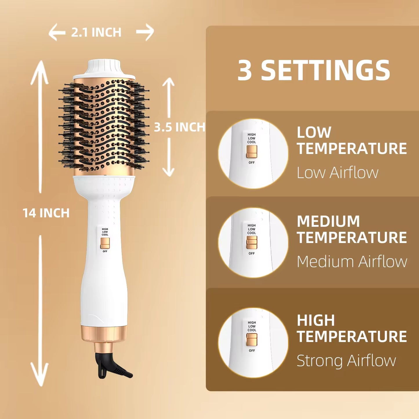 3 in 1 Hot Air Brush with Negative Ion Blow and Comb, Straight and Curl Hair Curler Wand, Dryer Brush for Styling