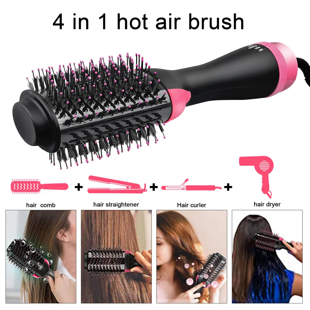 4 in 1 Women Hair Dryer Brush, Hair Dryer Straightener Curler Massager, One Step Volumizer Hot Air Hair Styling Brush