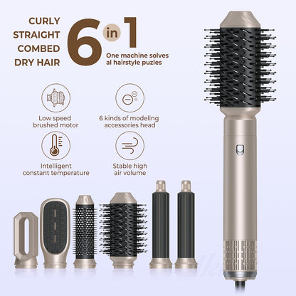 Professional 6 In1 Hair Dryer Hot Comb Set, Electric Curling Iron Hair Straightener Comb, Home and Salon Styling Tool