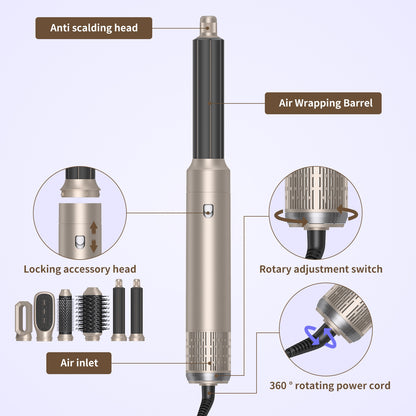 Professional 6 In1 Hair Dryer Hot Comb Set, Electric Curling Iron Hair Straightener Comb, Home and Salon Styling Tool