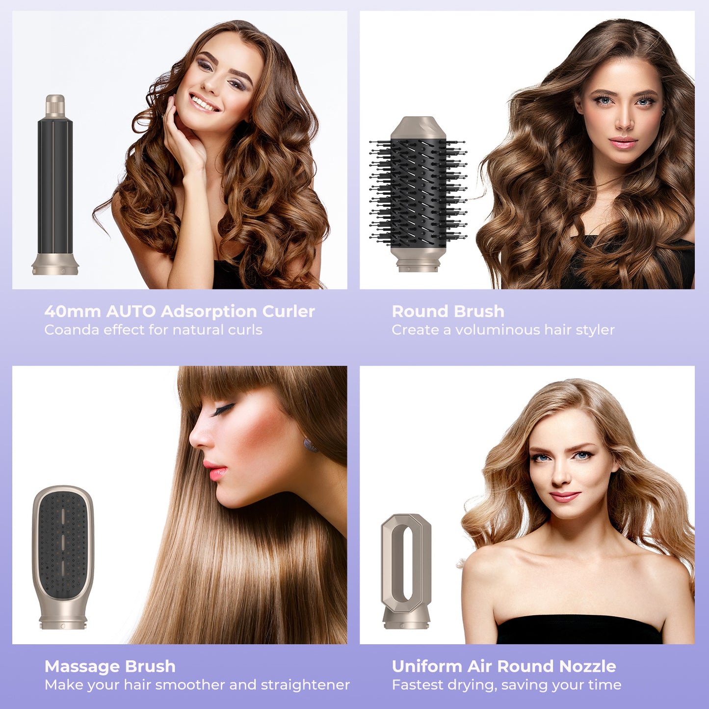 Professional 6 In1 Hair Dryer Hot Comb Set, Electric Curling Iron Hair Straightener Comb, Home and Salon Styling Tool