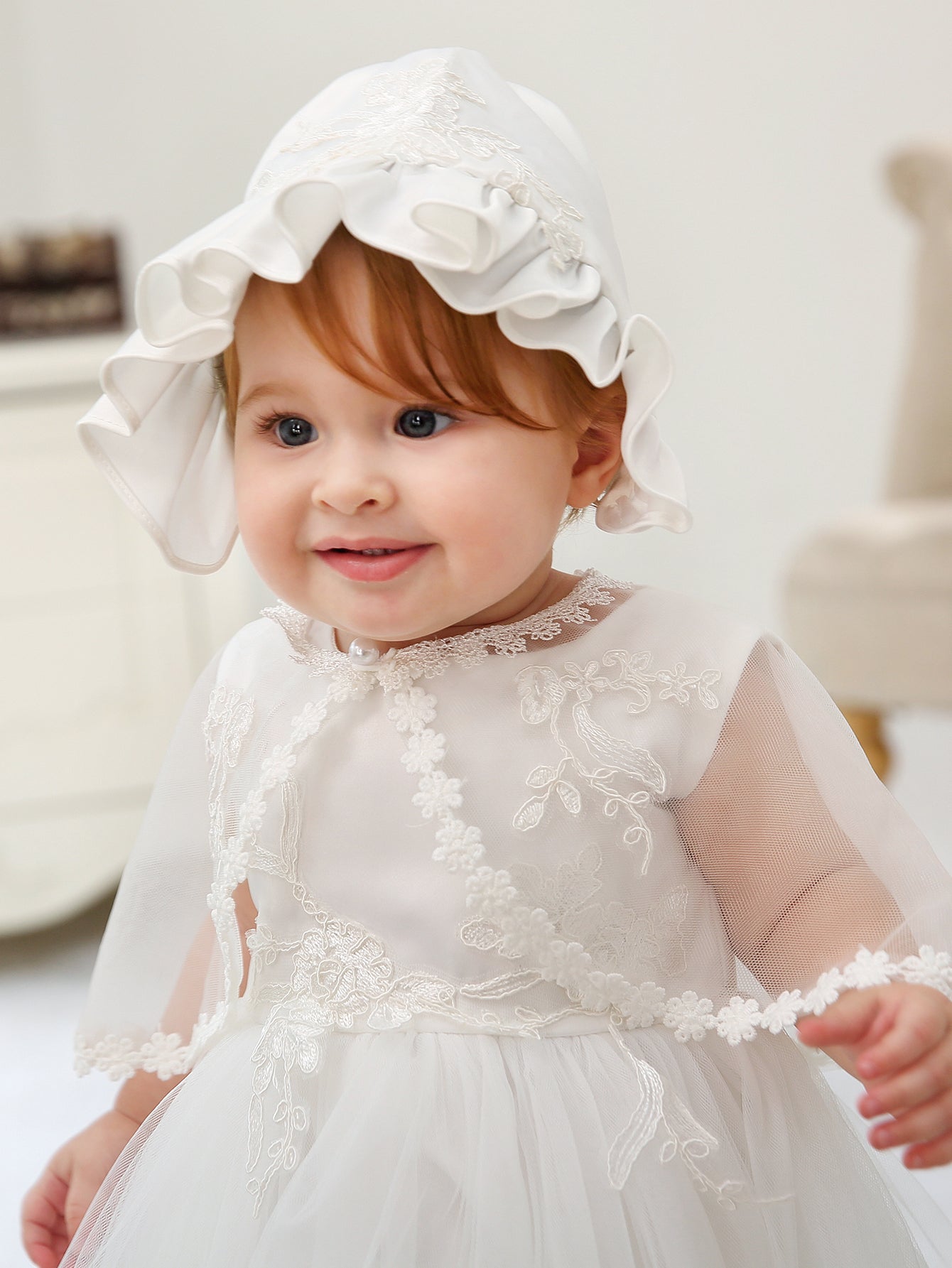 Sleeveless Hood Cloak, Dress Set: Soft Satin Floral Embroidered Lace for Wedding Party Princess Baby