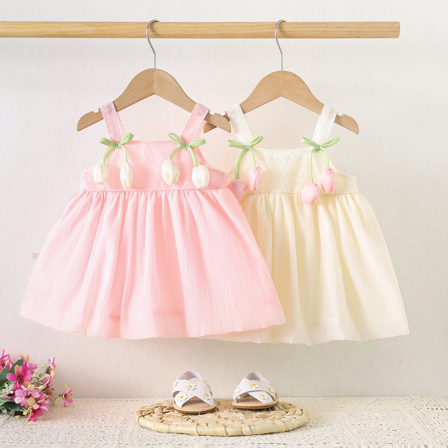 Baby Girl Dress Summer Tulip Style, Cute Mesh Princess Party Dress with Suspenders