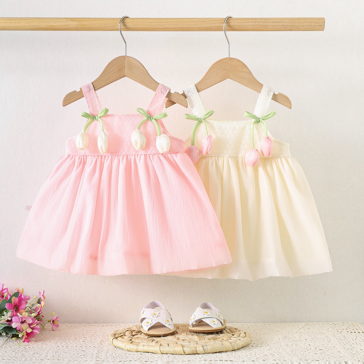 Baby Girl Dress Summer Tulip Style, Cute Mesh Princess Party Dress with Suspenders