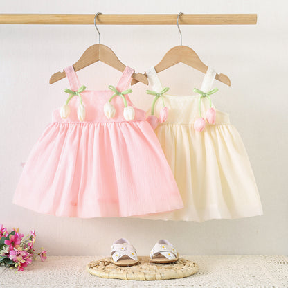 Baby Girl Dress Summer Tulip Style, Cute Mesh Princess Party Dress with Suspenders