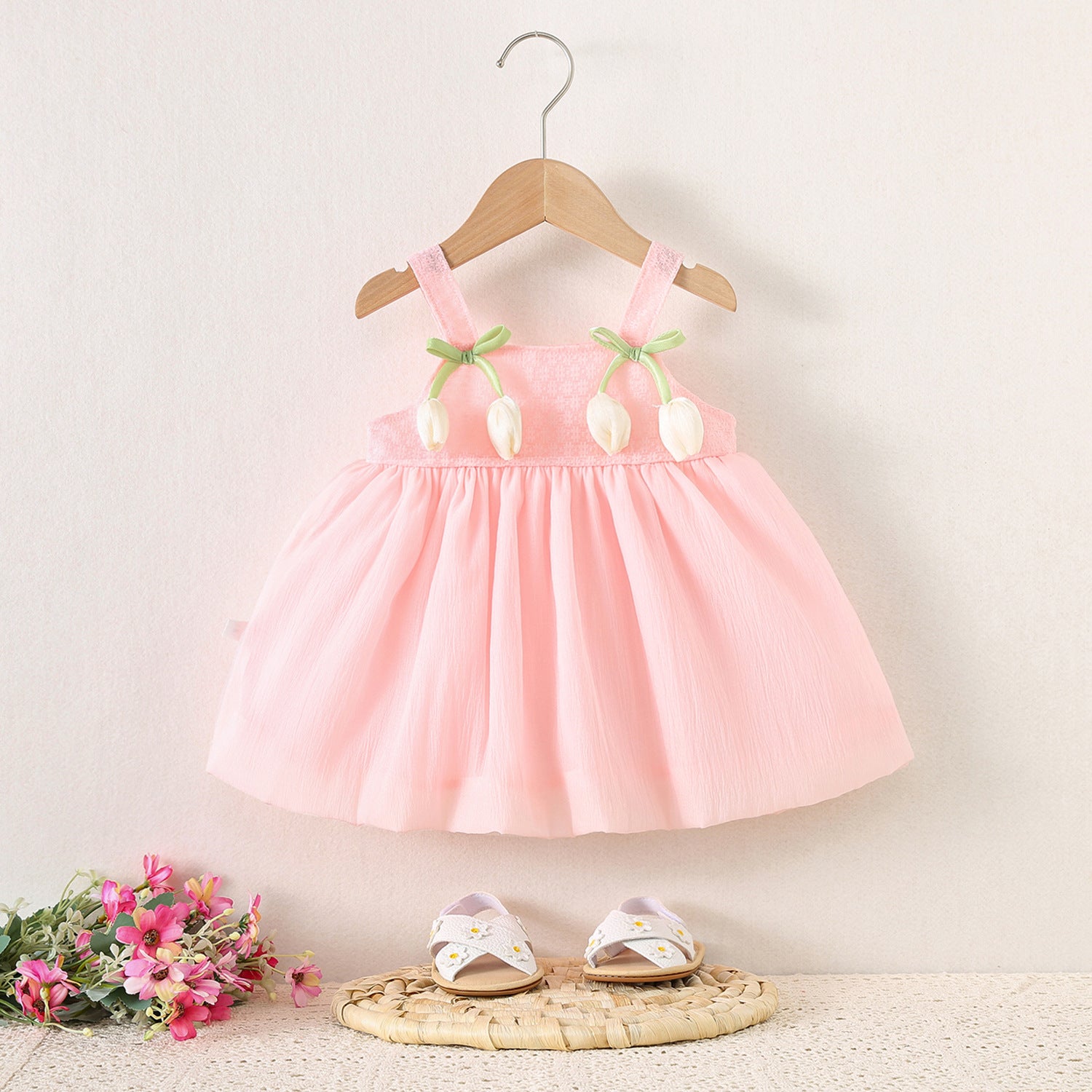Baby Girl Dress Summer Tulip Style, Cute Mesh Princess Party Dress with Suspenders