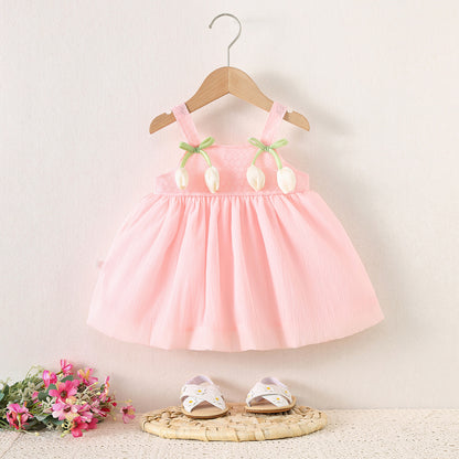 Baby Girl Dress Summer Tulip Style, Cute Mesh Princess Party Dress with Suspenders