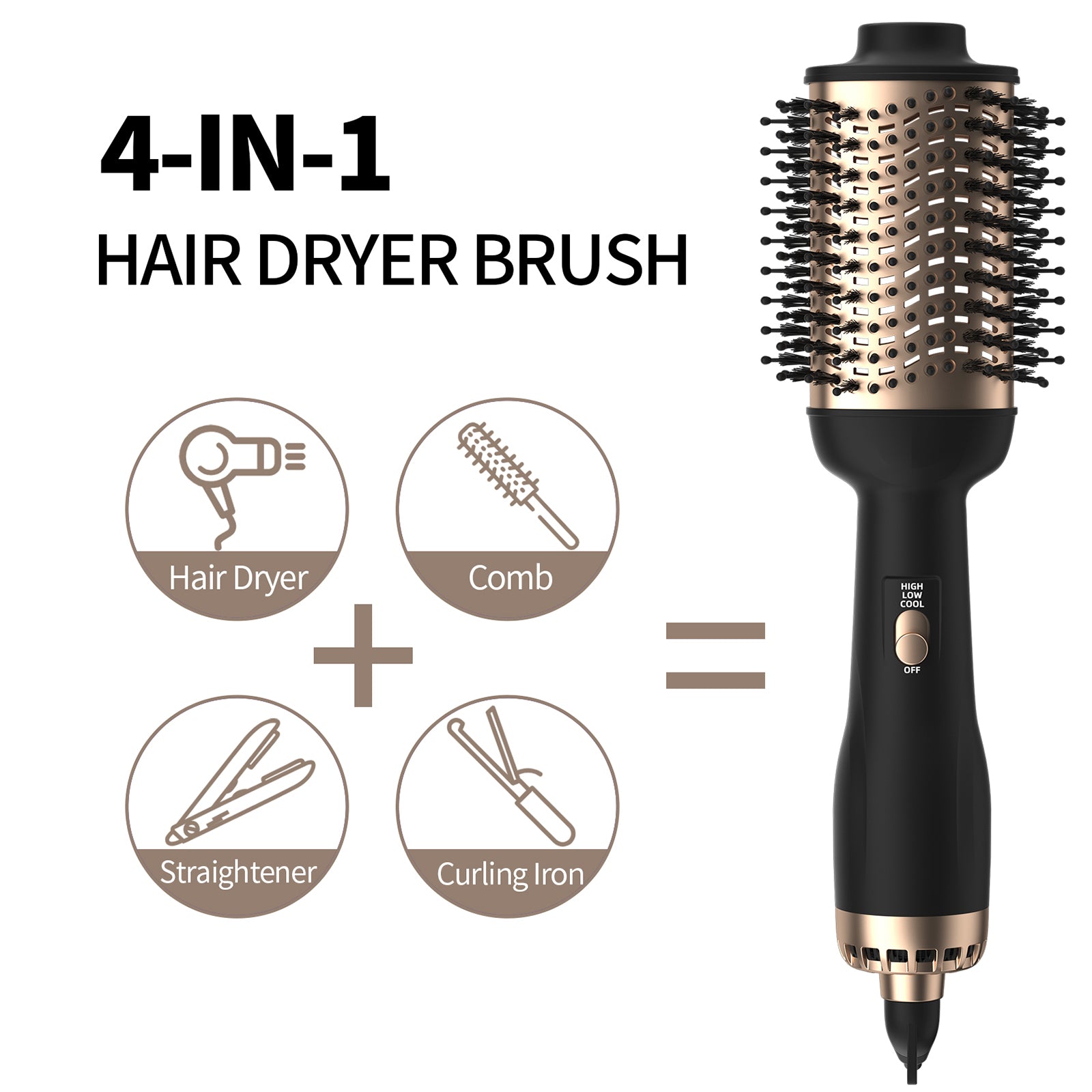 4 in 1 Hot Air Brush with Negative Ion Blow and Comb, Hair Curler Wand Straightener, Volumizing Styler for Smooth Hair
