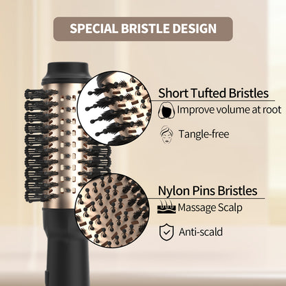 4 in 1 Hot Air Brush with Negative Ion Blow and Comb, Hair Curler Wand Straightener, Volumizing Styler for Smooth Hair