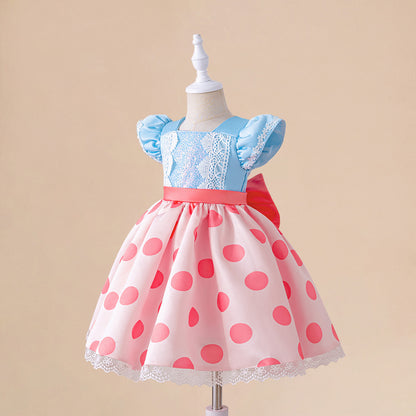 Baby Girl Dot Princess Party Dress, 1st Birthday, Baptism Tutu Dress, Fluffy Pleated Summer Gown Infant Costume