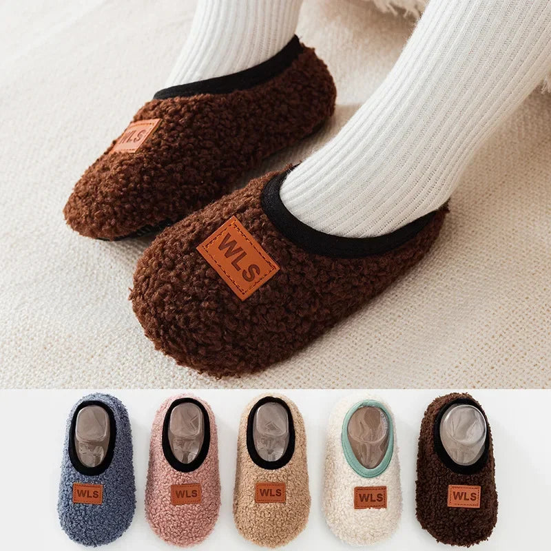 Toddler Plush Autumn Winter Baby Slippers Children Soft AntiSlip Walking Shoes Indoor Home Floor So