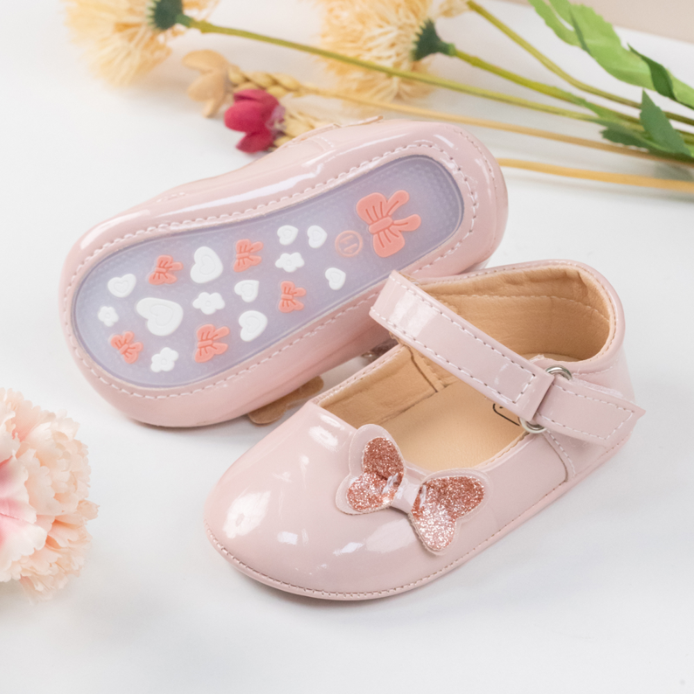 Breathable Newborn Baby Non-slip PU Walking Shoes, Soft Rubber Sole Baby Princess Shoes with British Bow Style
