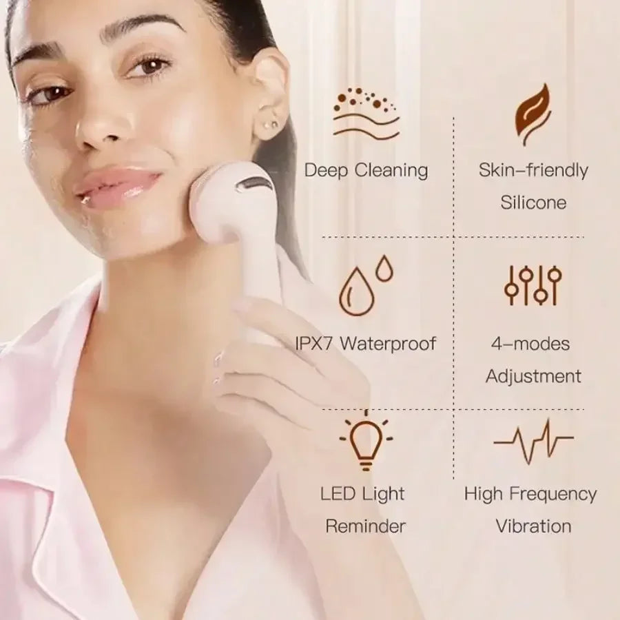 Facial Brush Electric Silicone Brush, Skin Massager Wireless Charging Cleansing, Waterproof Vibration Beauty Tool