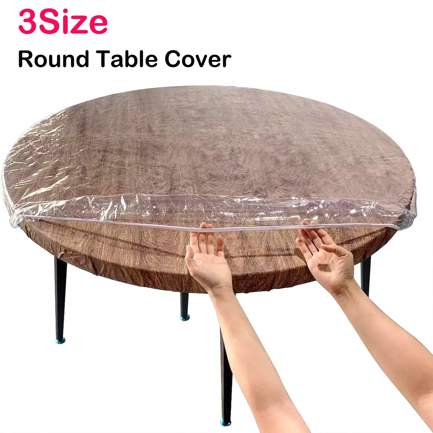 Elastic Round Tablecloth Transparent PVC Waterproof & Oil Proof Table Protector Cover Fitted Design for Dining Table